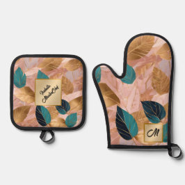 Modern Blush Pink Gold Boho laat Collectie achter Ovenwant & Pannenlap Set