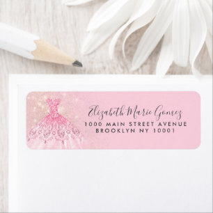 Modern Blush Pink Gold Glitter Gown Quinceanera Etiket