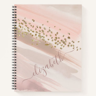 Modern Blush Pink Gold Glitter Script Naam Notitieboek