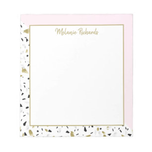 Modern Blush Pink Gold Marble Terrazzo Pattern Notitieblok