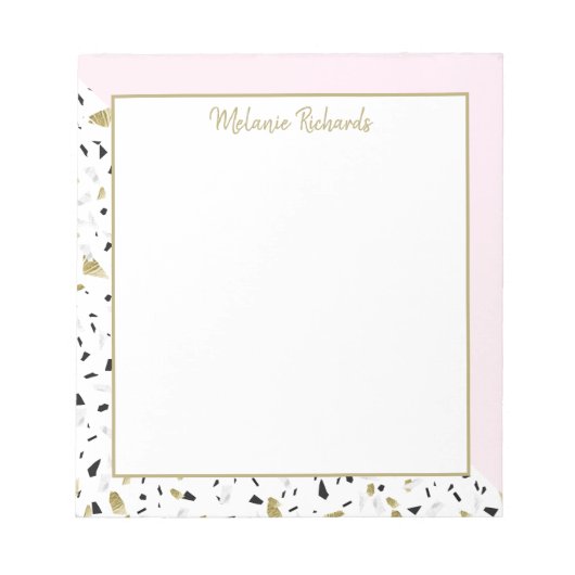 Modern Blush Pink Gold Marble Terrazzo Pattern Notitieblok (Voorkant)