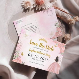 Modern Blush Pink Gold Quinceanera Bewaar de datum Briefkaart