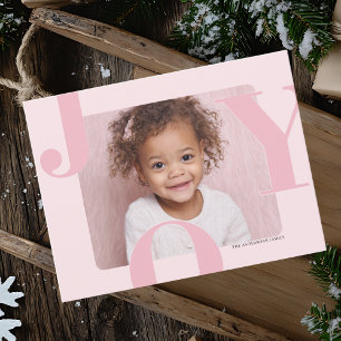 Modern Blush Pink JOY Horizontale foto Kerstmis Briefkaart