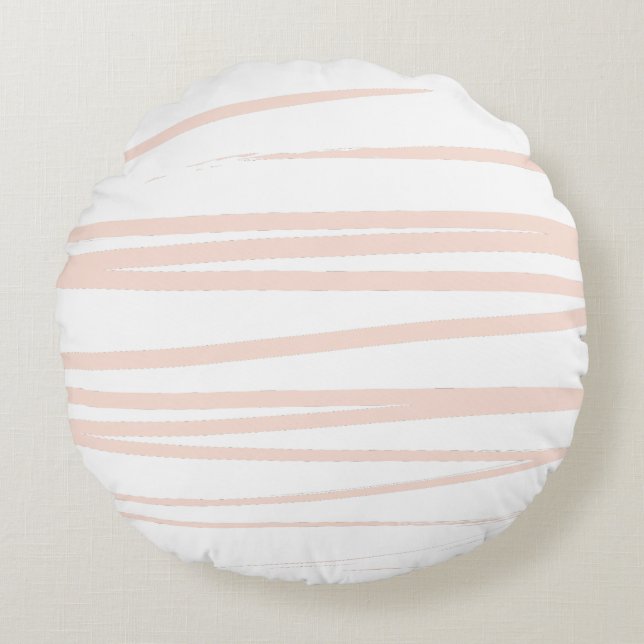Modern Blush Pink Lines Abstracte kunst Rond Kussen (Voorkant)