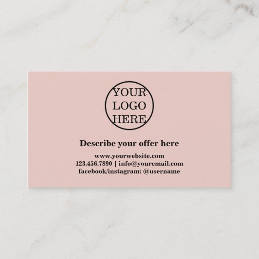 Modern Blush Pink Logo Business Reward Punch Klantenkaartje (Achterkant)