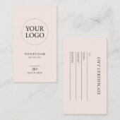 Modern Blush Pink Logo Cadeaubon Business Visitekaartje (Voorkant / Achterkant)