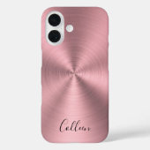 Modern Blush Pink Metal Monogrammed Case-Mate iPhone Case (Achterkant)