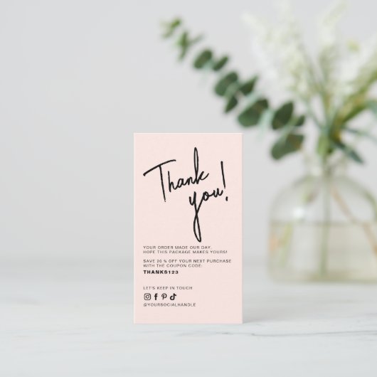 Modern blush pink order thank you QR code Visitekaartje (Staand voorkant)