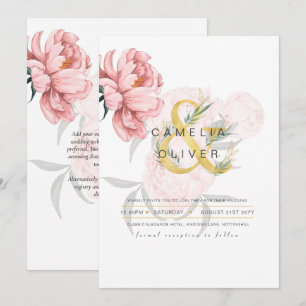 Modern Blush Pink Peonies Floral Wedding Invite Kaart