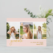 Modern Blush Pink Photo Collage Afstuderen Folie Uitnodiging (Staand Voorkant)