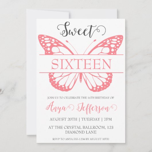 Modern Blush Pink Sweet 16 verjaardagsuitnodiginge Kaart (Voorkant)