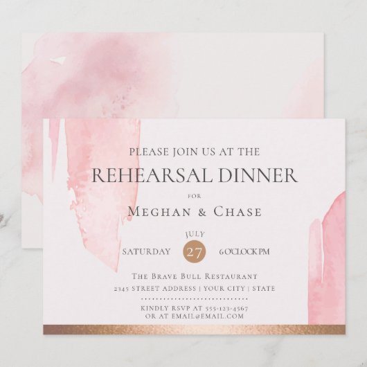 Modern Blush Pink Waterverf Brush Strokes Kaart (Voorkant / Achterkant)