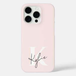 Modern Blush Roos Gepersonaliseerde Monogram Naam iPhone 16 Pro Hoesje