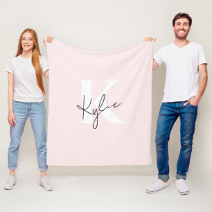 Modern Blush Roos Gepersonaliseerde Monogram Naam  Fleece Deken
