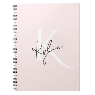 Modern Blush Roos Gepersonaliseerde Monogram Naam Notitieboek