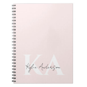 Modern Blush Roos Gepersonaliseerde Monogram Naam Notitieboek