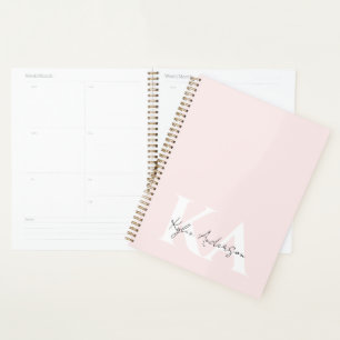 Modern Blush Roos Gepersonaliseerde Monogram Naam Planner