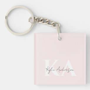 Modern Blush Roos Gepersonaliseerde Monogram Naam Sleutelhanger