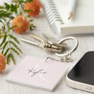 Modern Blush Roos Gepersonaliseerde Monogram Naam Sleutelhanger