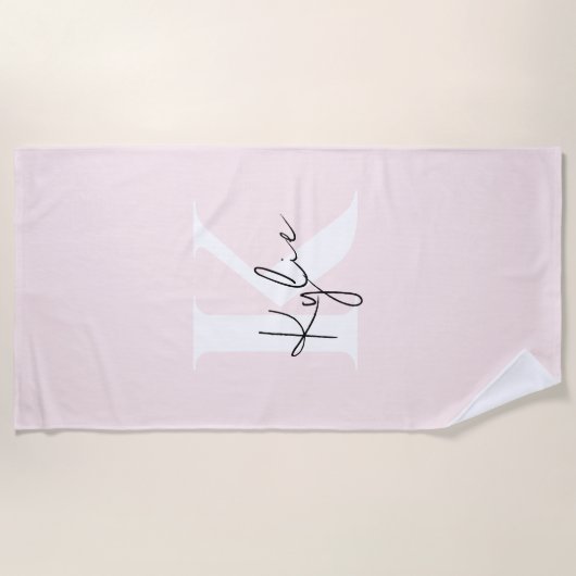 Modern Blush Roos Gepersonaliseerde Monogram Naam  Strandlaken (Voorkant)
