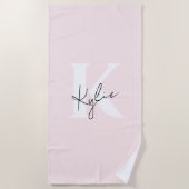 Modern Blush Roos Gepersonaliseerde Monogram Naam  Strandlaken (Voorkant)
