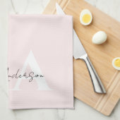 Modern Blush Roos Gepersonaliseerde Monogram Naam  Theedoek (Quarter Fold)