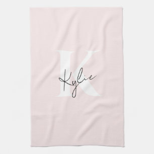 Modern Blush Roos Gepersonaliseerde Monogram Naam  Theedoek