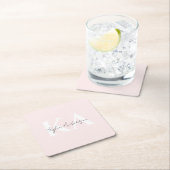 Modern Blush Roos Gepersonaliseerde Monogram Naam  Vierkante Kartonnen Onderzetter (Insitu)