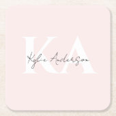 Modern Blush Roos Gepersonaliseerde Monogram Naam  Vierkante Kartonnen Onderzetter (Voorkant)