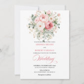Modern Blush Roses Gold Frame Wedding Invitation (Devant)