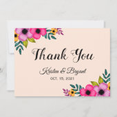 Modern Blush Roze Bloemen Minimale bruiloft Bedankkaart (Voorkant)