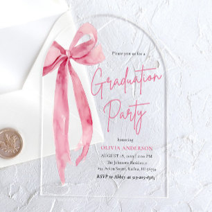 Modern Blush Roze Bow Graduation Party Arched Acryl Uitnodigingen