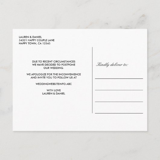 Modern Blush | Roze BRUILOFT WIJZIG DE DATUM Aankondigingskaart (Achterkant)