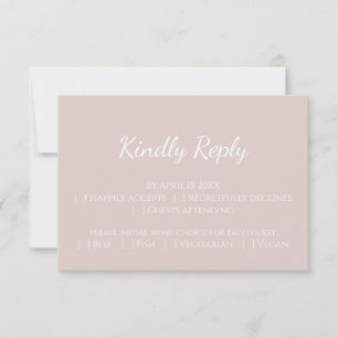 Modern Blush roze eenvoudige bruiloft eigentijds RSVP Kaartje