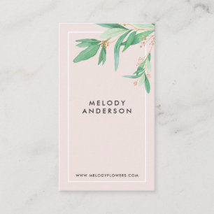 Modern blush roze elegante groene botanische minim visitekaartje