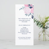 Modern Blush Roze en Navy Bloemen Bruiloft Program Programma (Staand voorkant)