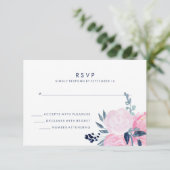 Modern Blush Roze en Navy Bloemen Bruiloft RSVP (Staand voorkant)