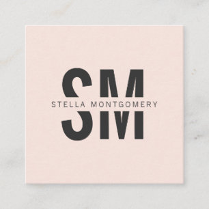 Modern blush roze en zwart monogram professioneel vierkante visitekaartje