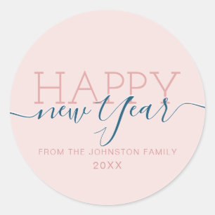 Modern blush roze Gelukkig Nieuwjaar Ronde Sticker