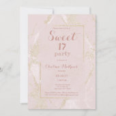 Modern blush roze goud glitter marmer Sweet 17 Kaart (Voorkant)
