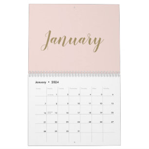 Modern blush roze goud script maand girly chic kalender