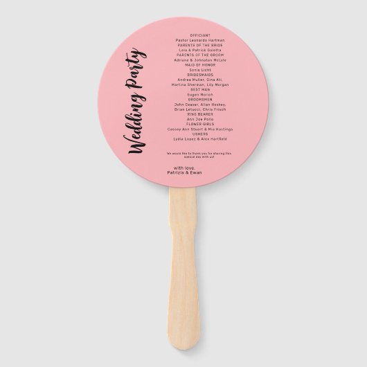 Modern Blush Roze Huwelijksprogramma Handwaaier (Achterkant)