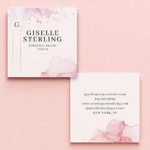 Modern Blush Roze Luxe Waterverf Goudfolie Vierkante Visitekaartje