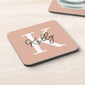 Modern Blush Roze Monogram Script Bier Onderzetter (Linkerzijde)