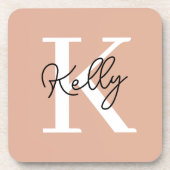 Modern Blush Roze Monogram Script Bier Onderzetter (Voorkant)