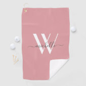 Modern Blush Roze Monogram script Naam Stijlvol Golfhanddoek (Insitu)
