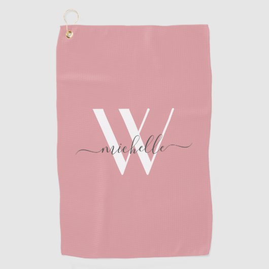 Modern Blush Roze Monogram script Naam Stijlvol Golfhanddoek (Voorkant)