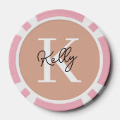 Modern Blush Roze Monogram Script Poker Chips (Achterkant)