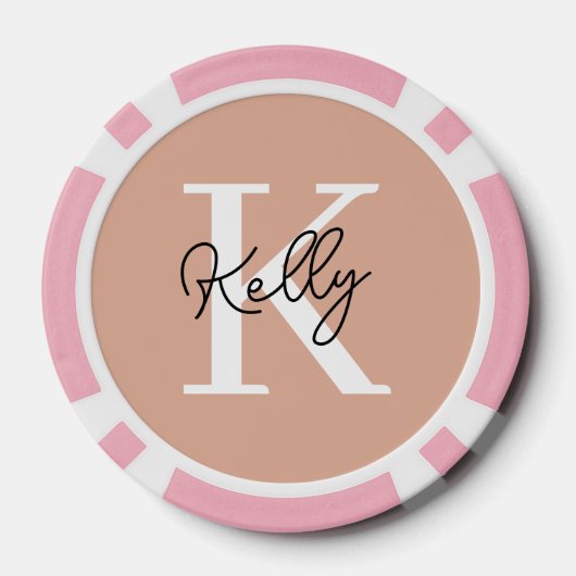 Modern Blush Roze Monogram Script Poker Chips (Achterkant)