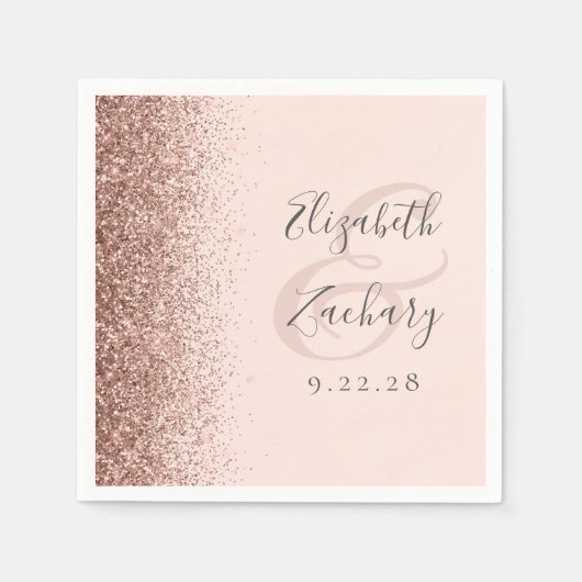 Modern Blush Roze Rose Goud Glitter Bruiloft Servet (Voorkant)